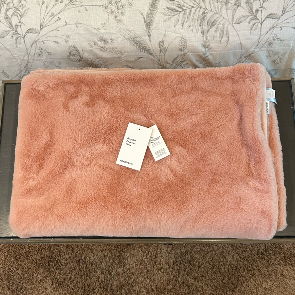 Nordstrom Pink Misty Recycled Faux Fur Throw Blanket
